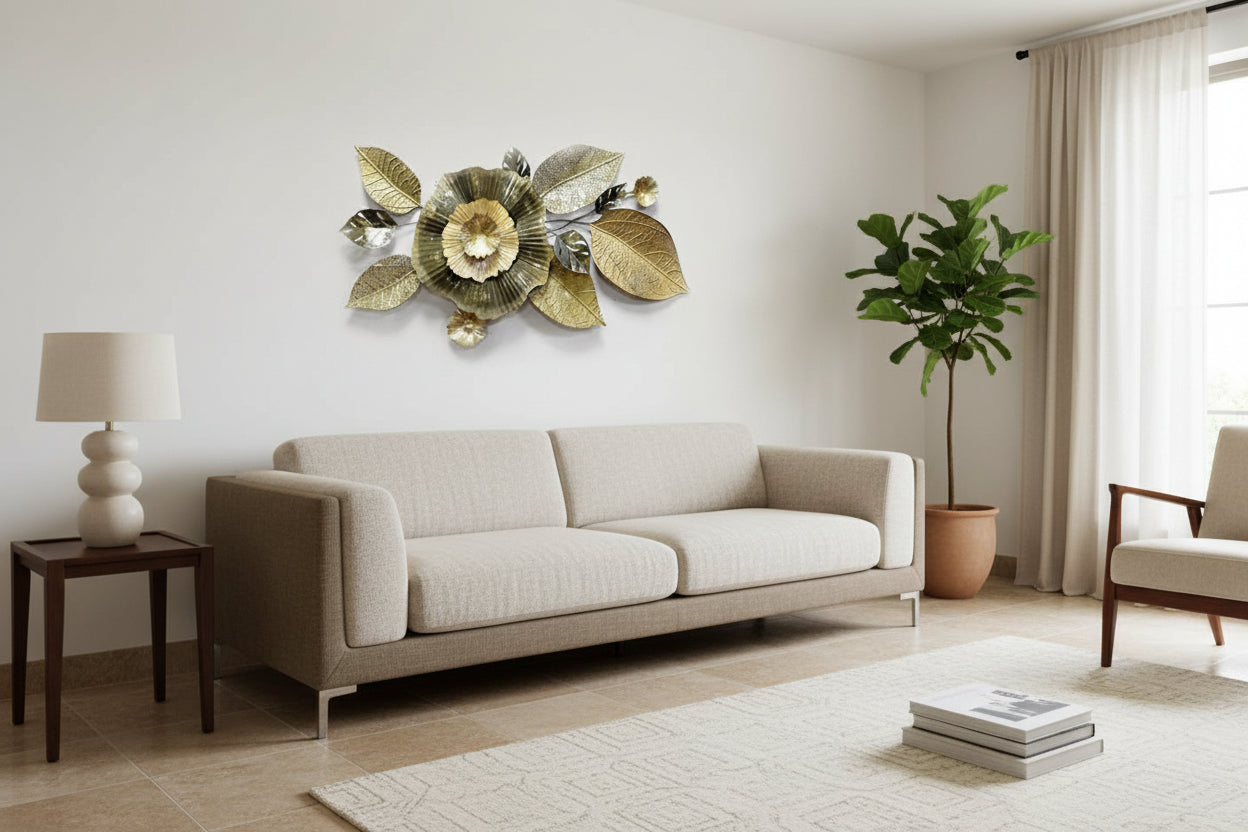 Golden Floral Metal Wall Art-ArtyCraftz.com