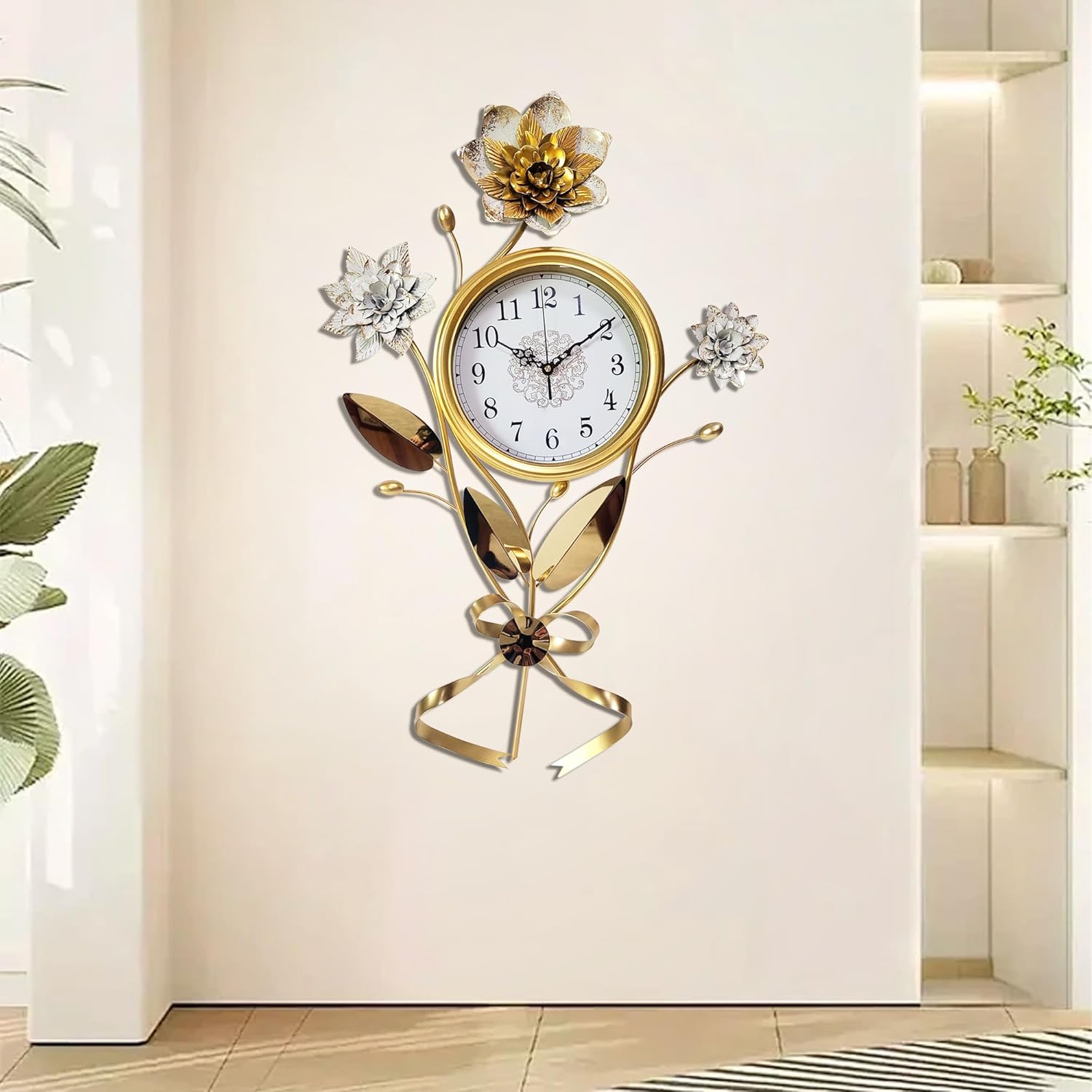 Golden Flower Bouquet Wall Clock