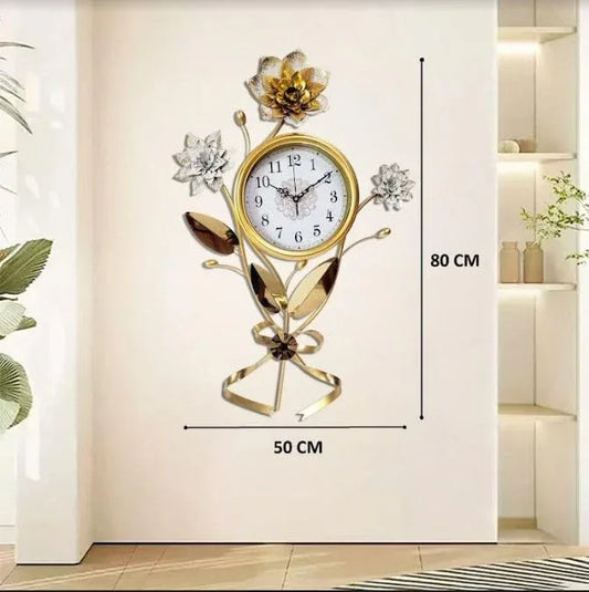 Golden Flower Bouquet Wall Clock