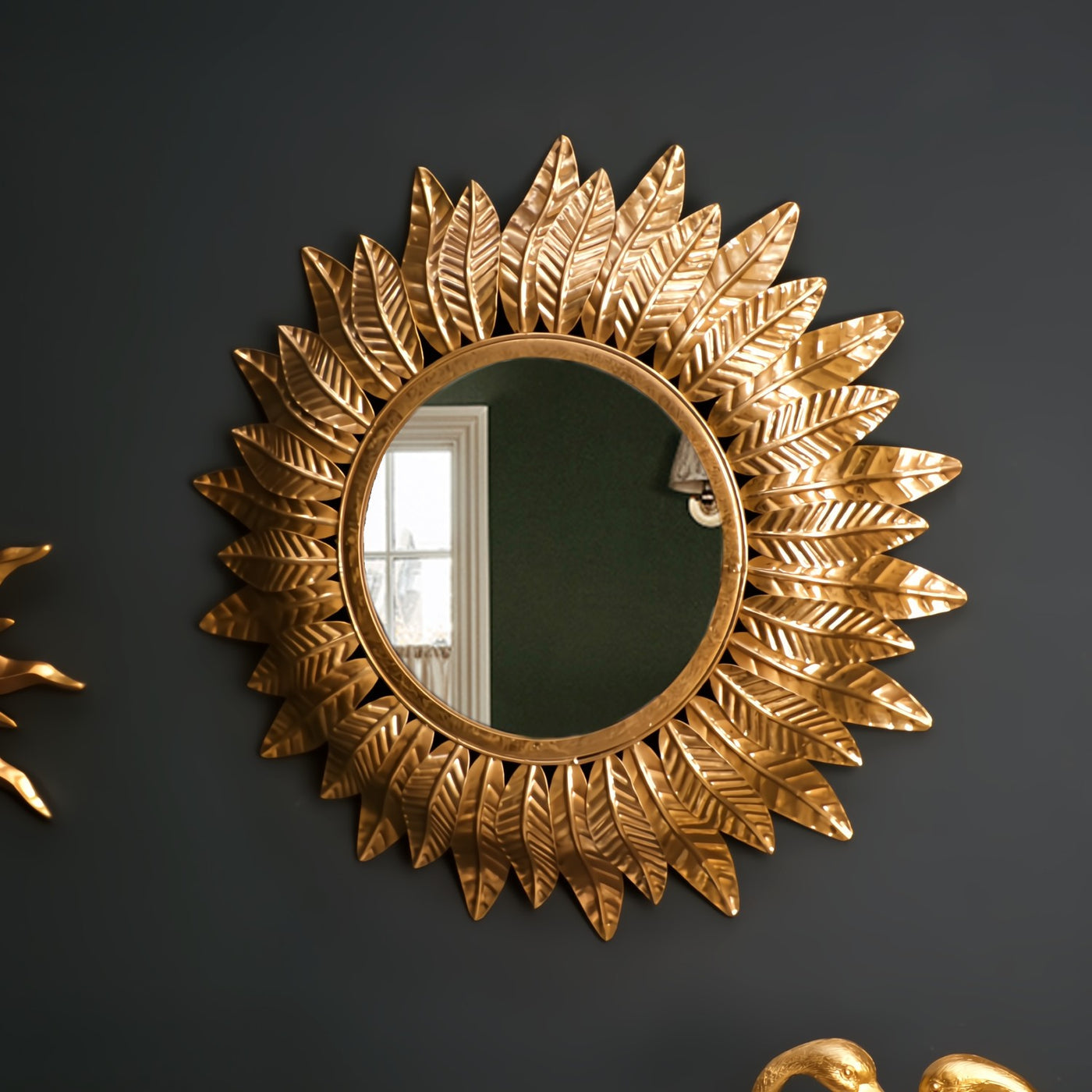 Golden Leaf Sunburst Wall Mirror Right View-ArtyCraftz.com