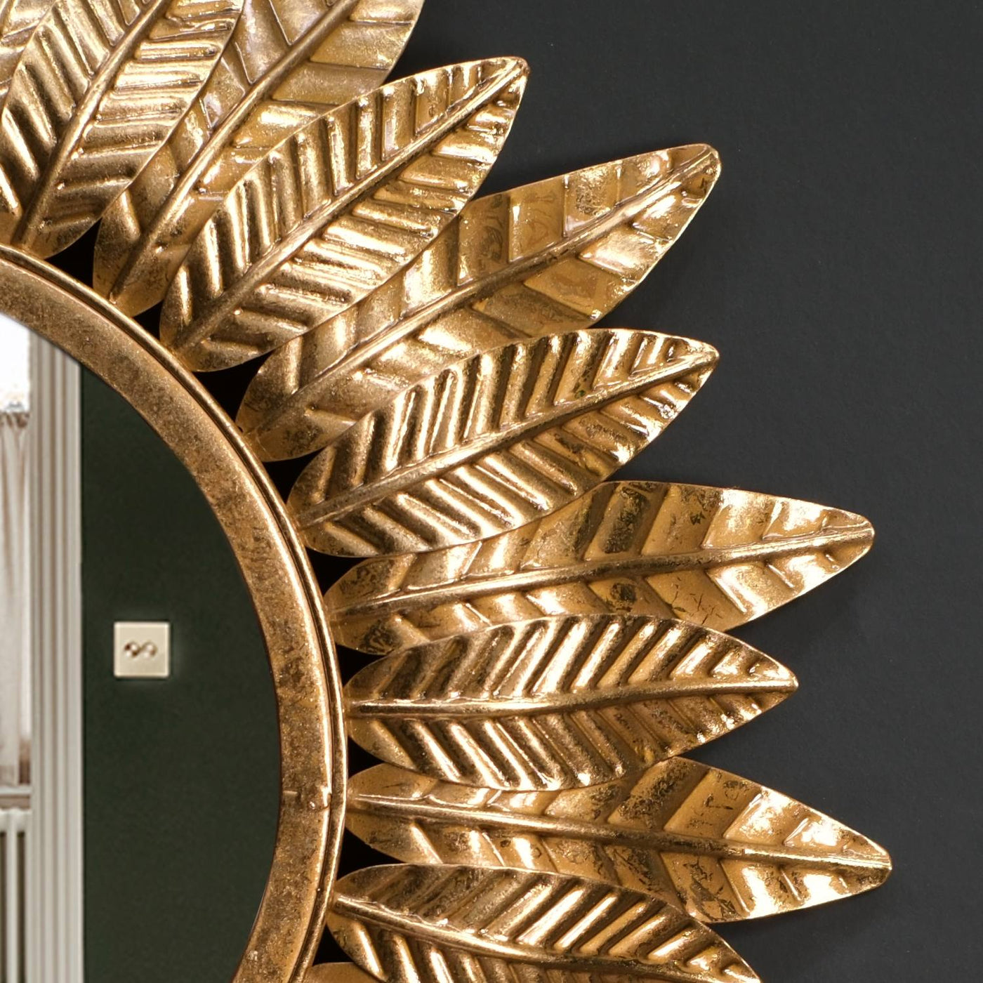 Golden Leaf Sunburst Wall Mirror Close Design-ArtyCraftz.com