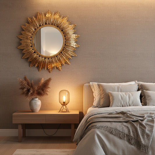 Golden Leaf Sunburst Wall Mirror-ArtyCraftz.com