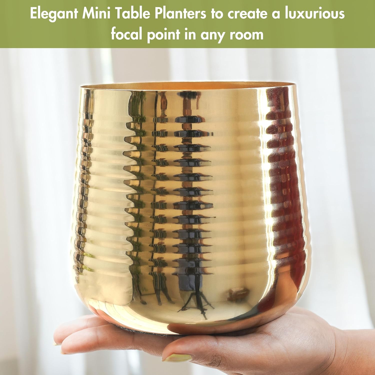 Golden Ribbed Iron Planter Pot-ArtyCraftz.com