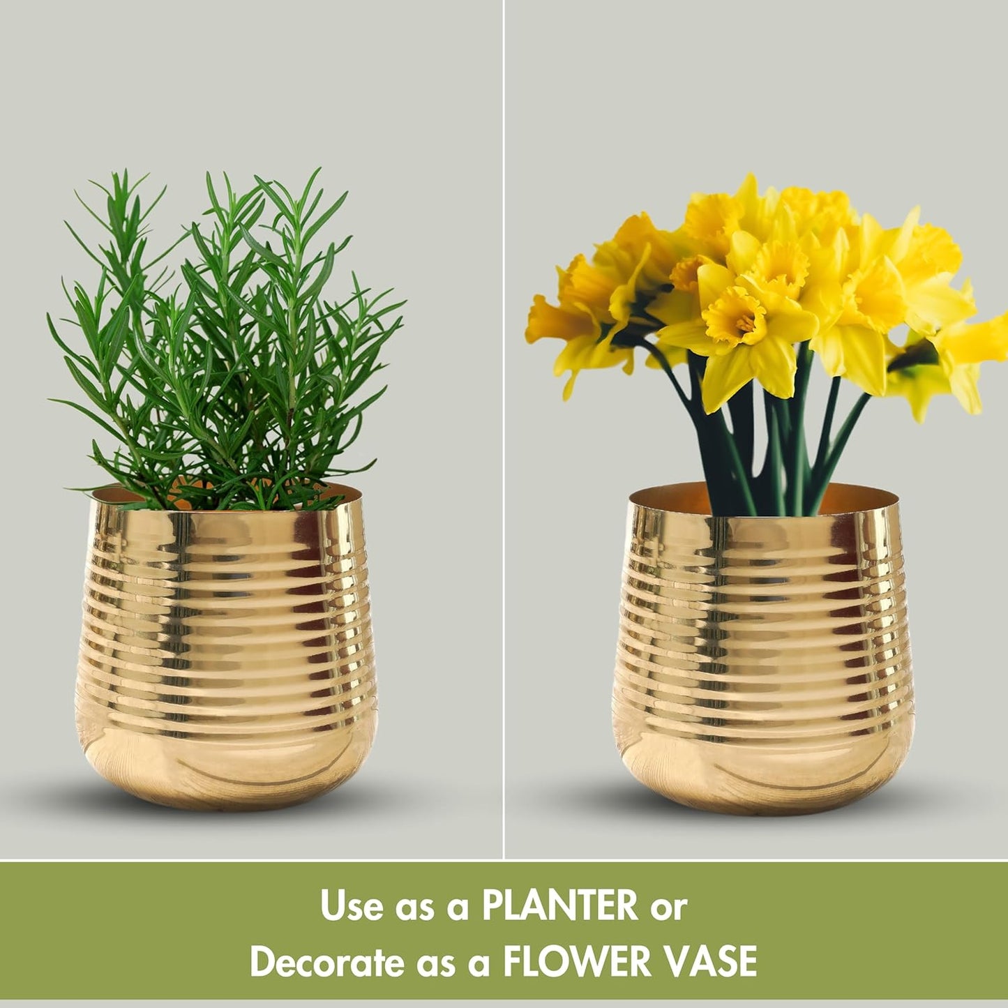 Golden Ribbed Iron Planter Pot-ArtyCraftz.com