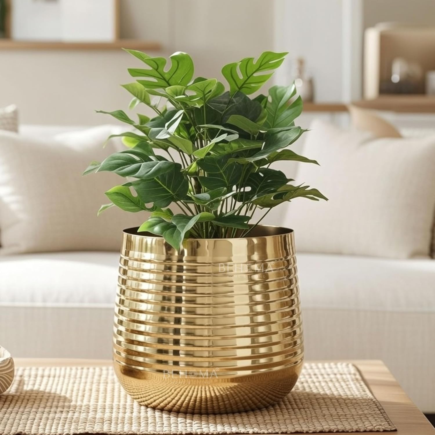 Golden Ribbed Iron Planter Pot-ArtyCraftz.com