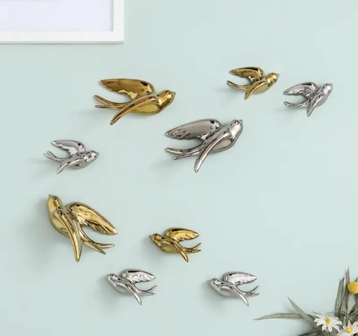 Golden & Silver Flying Swallows Wall Art Set main image-ArtyCraftz.com