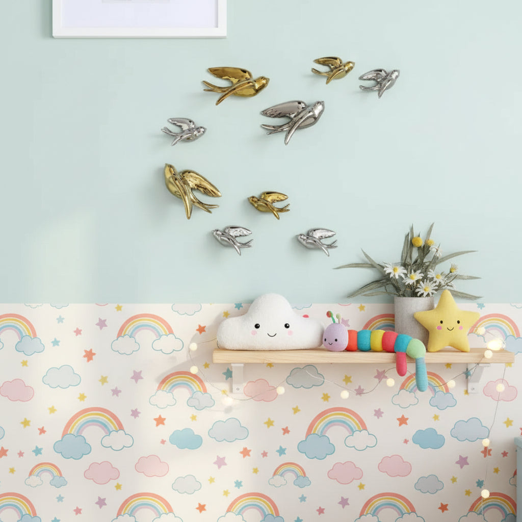 Golden & Silver Flying Swallows Wall Art Set-ArtyCraftz.com