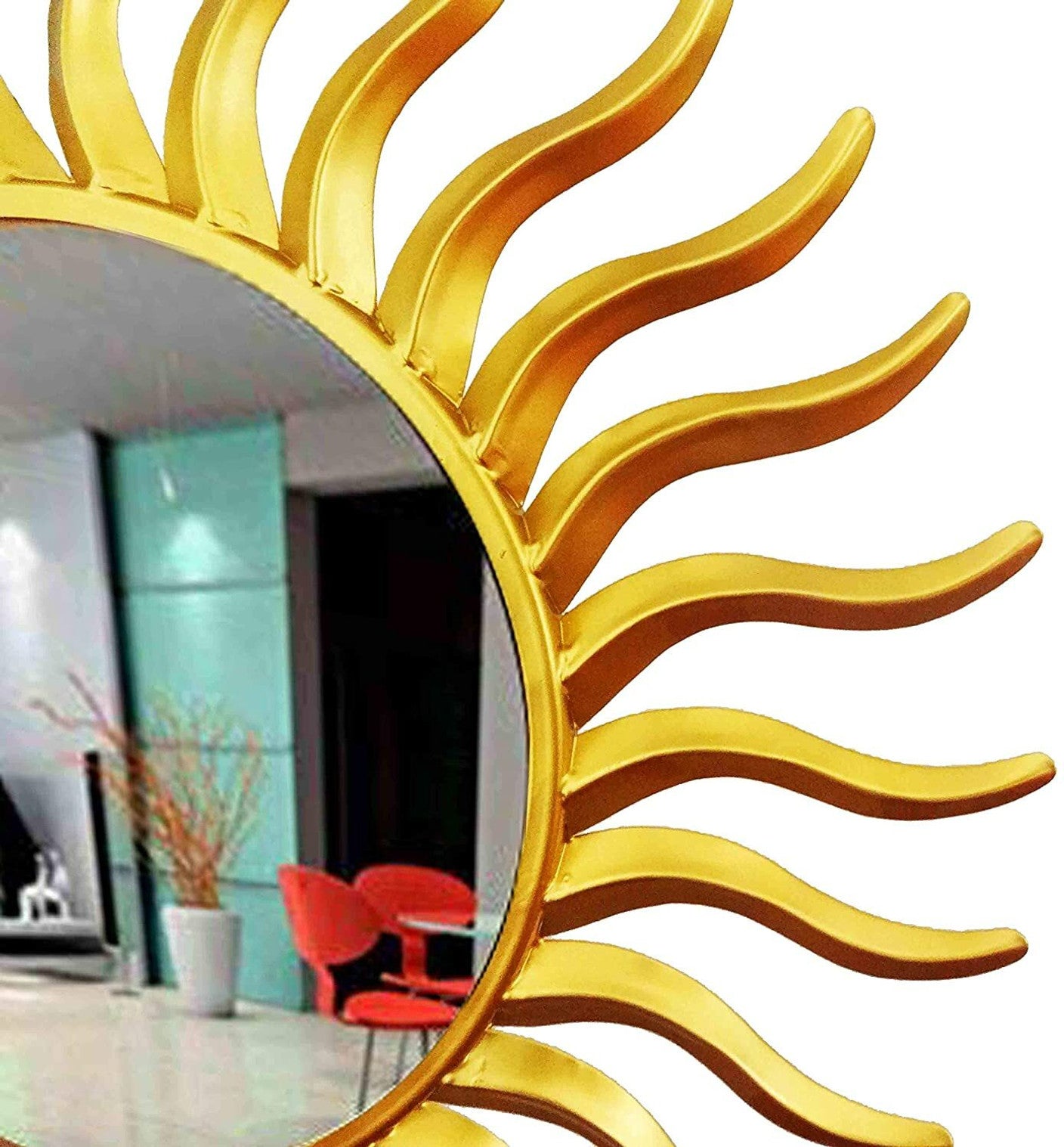 Golden Sunburst Wall Mirror Close View-ArtyCraftz.com