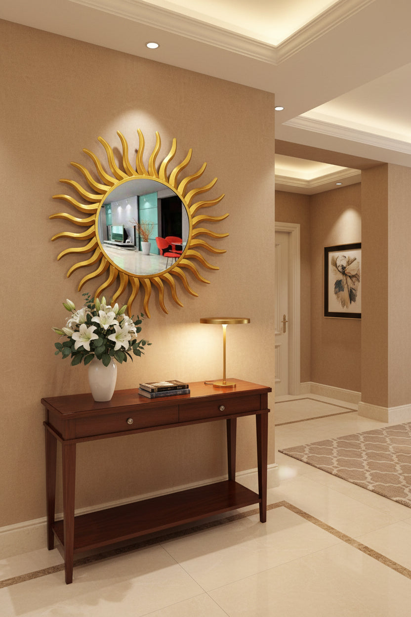 Golden Sunburst Wall Mirror-ArtyCraftz.com