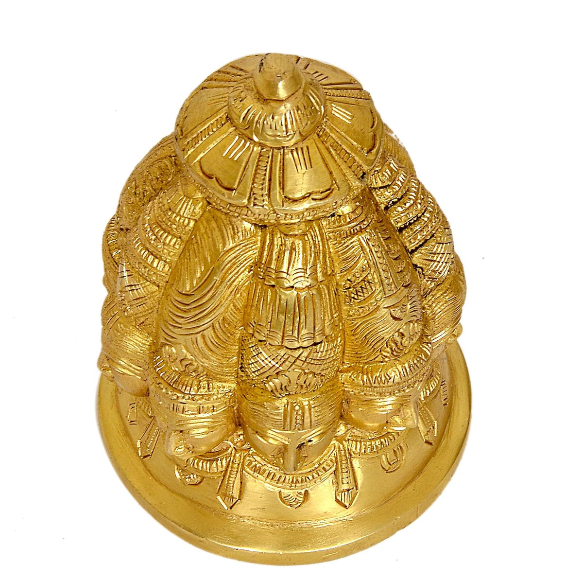 Golden brass nine-faced Shiva statue with an ornate crown-like top and intricately carved circular base-artycraftz.com