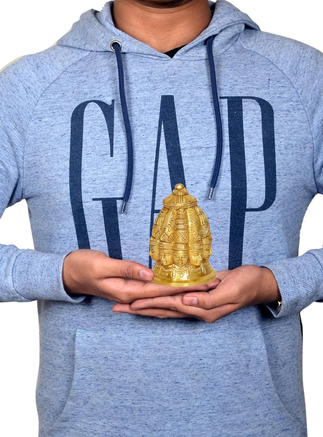 Golden brass nine-faced Shiva statue with an ornate crown-like top and intricately carved circular base-artycraftz.com