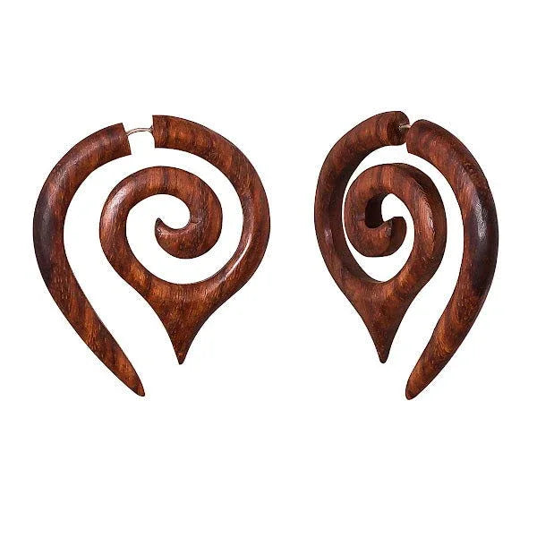 Gothic Tribal Big Fake Gauge Wooden Earrings 2.4" - ArtyCraftz.com