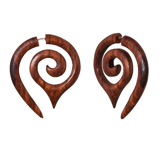 Gothic Tribal Big Fake Gauge Wooden Earrings 2.4" - ArtyCraftz.com