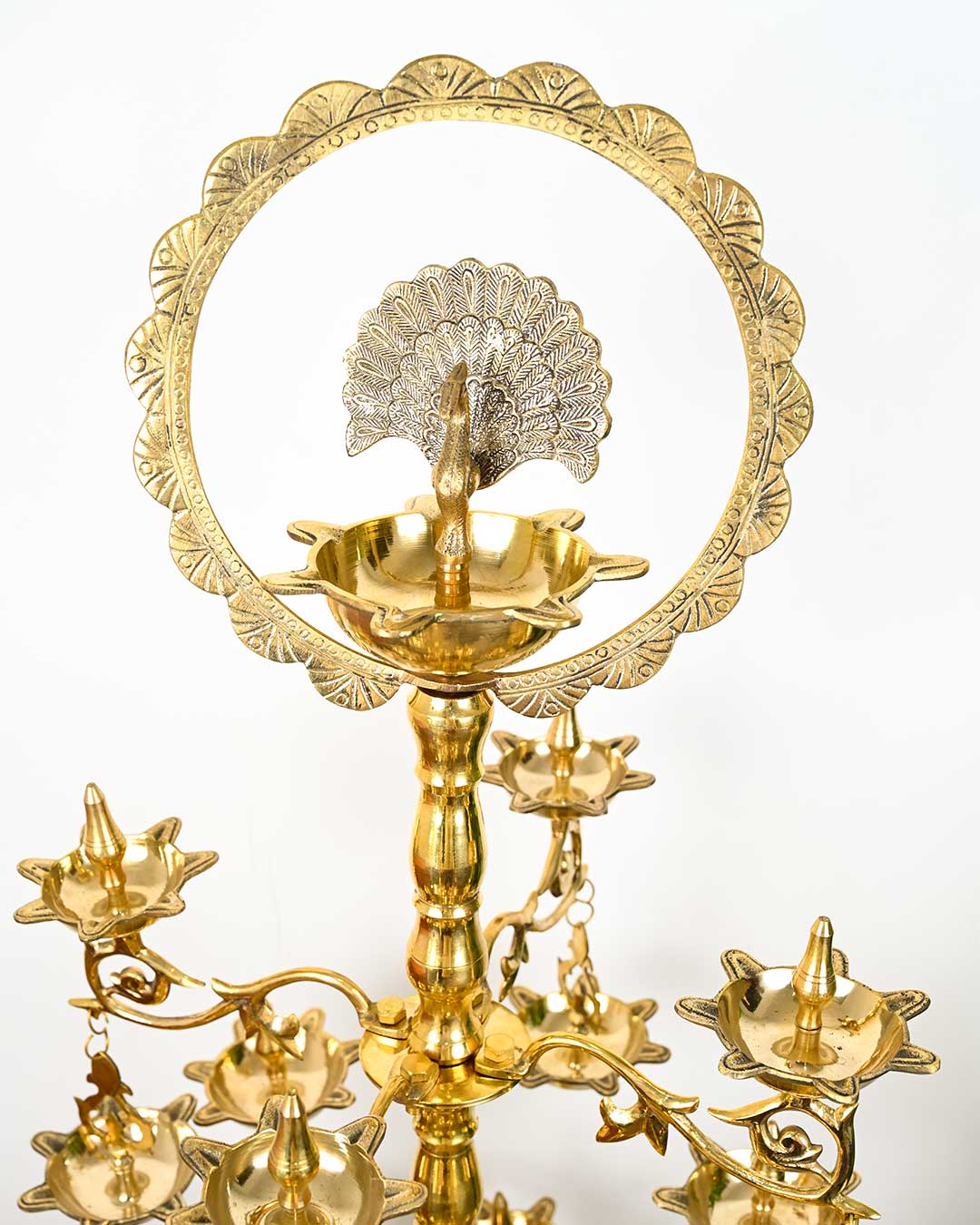 Grand Brass Peacock Design 4 Layer Standing Pooja Lamp-ArtyCraftz.com