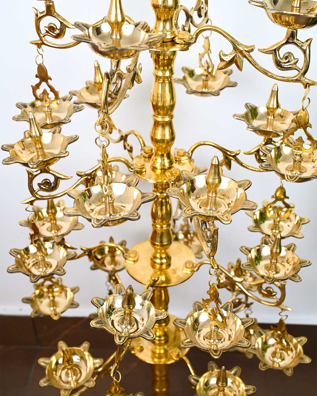 Grand Brass Peacock Design 4 Layer Standing Pooja Lamp-ArtyCraftz.com