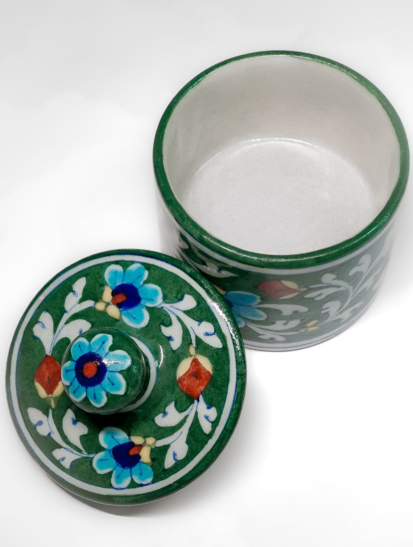 Green Blue Pottery Lidded Jar-ArtyCraftz.com