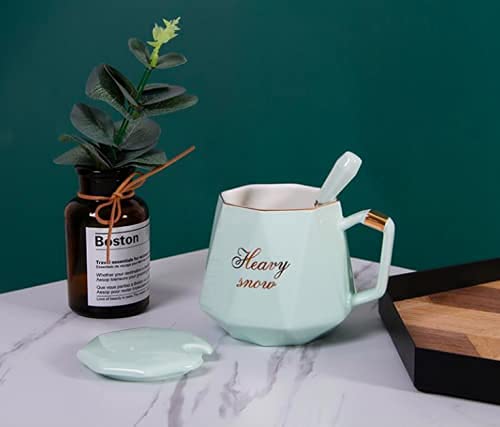 Coffee Tea Ceramic Mug Cup with Spoon and lid-ArtyCraftz.com