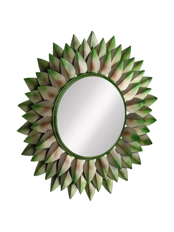 Green Lotus Bloom Wall Mirror Left View-ArtyCraftz.com