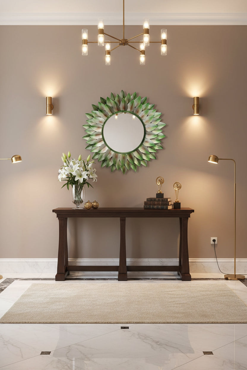 Green Lotus Bloom Wall Mirror-ArtyCraftz.com
