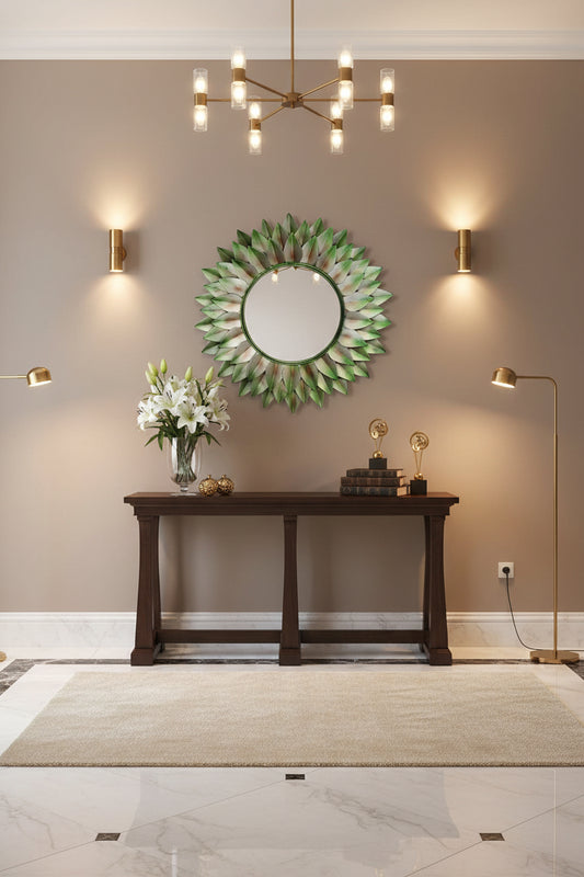 Green Lotus Bloom Wall Mirror-ArtyCraftz.com