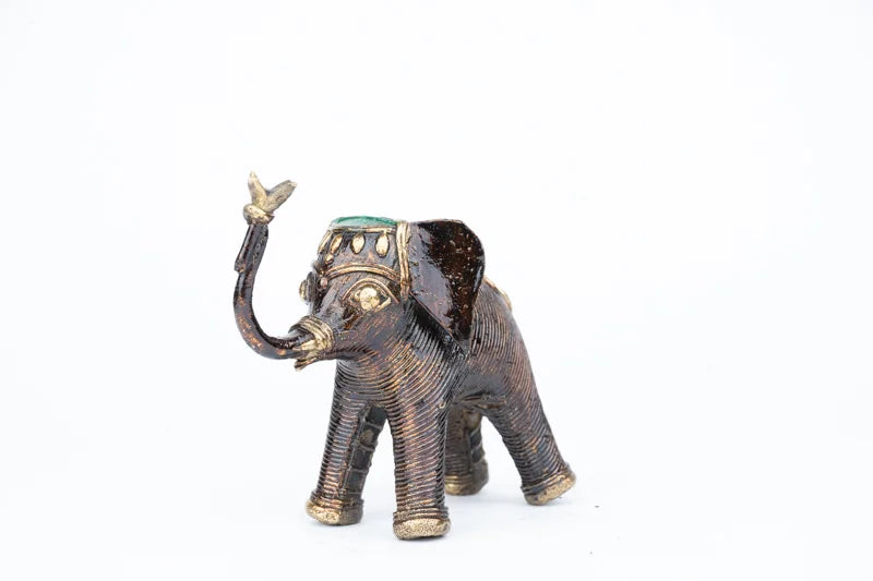 Handcrafted Brass Dhokra Elephant Pair Statue Trunk Up