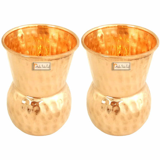 Hammered Copper Glass Tumbler, Drinkware & Serveware Set, Matka Tumbler Design (300 ml Each, Set of 2) - ArtyCraftz.com