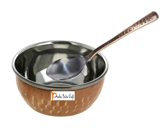 Hammered Copper Steel Serving Bowl Set with Spoon – 150 ml | Authentic Indian Dinnerware (Set of 1/2/6) - ArtyCraftz.com