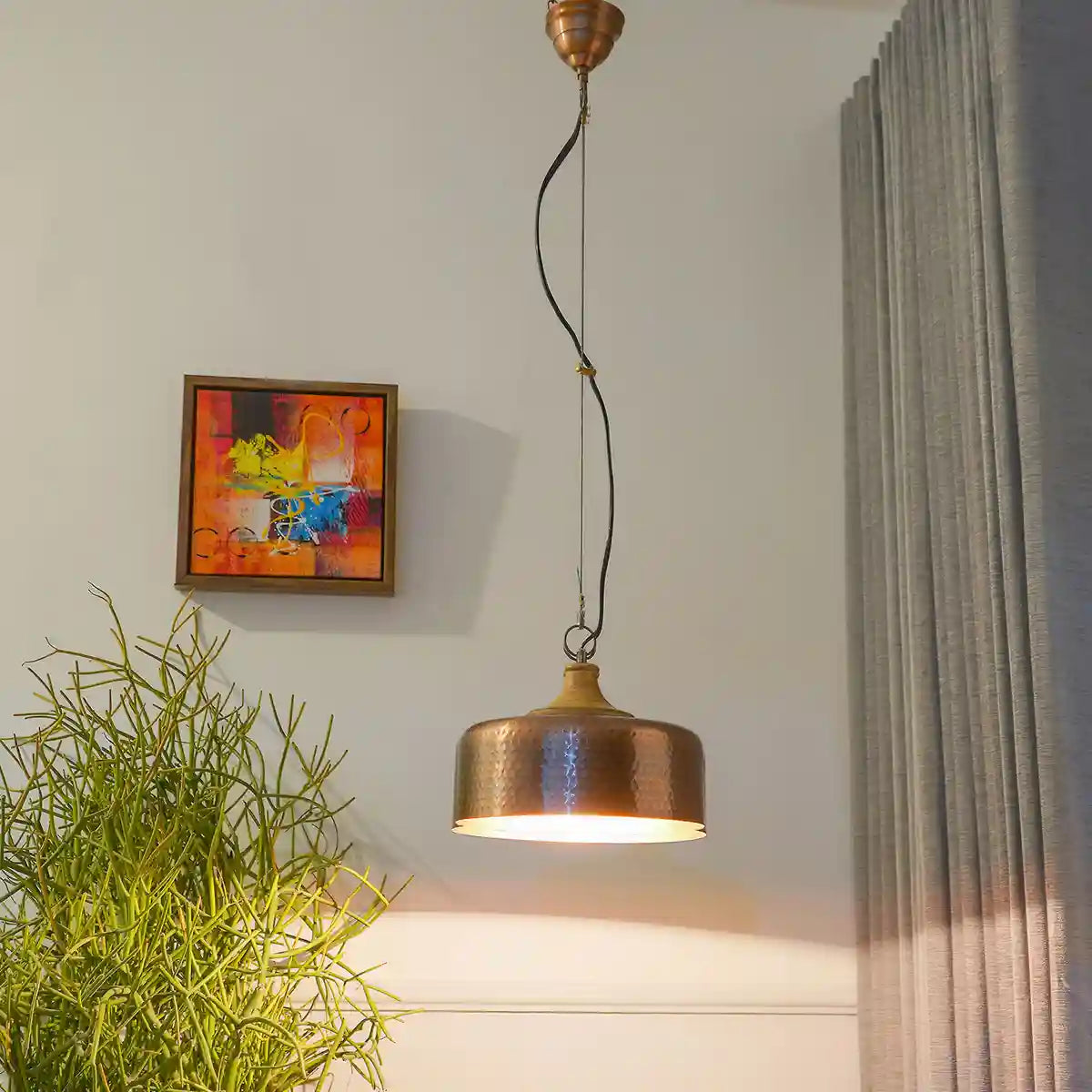 Hammered Effect Metal and Wood Pendant Light-ArtyCraftz.com