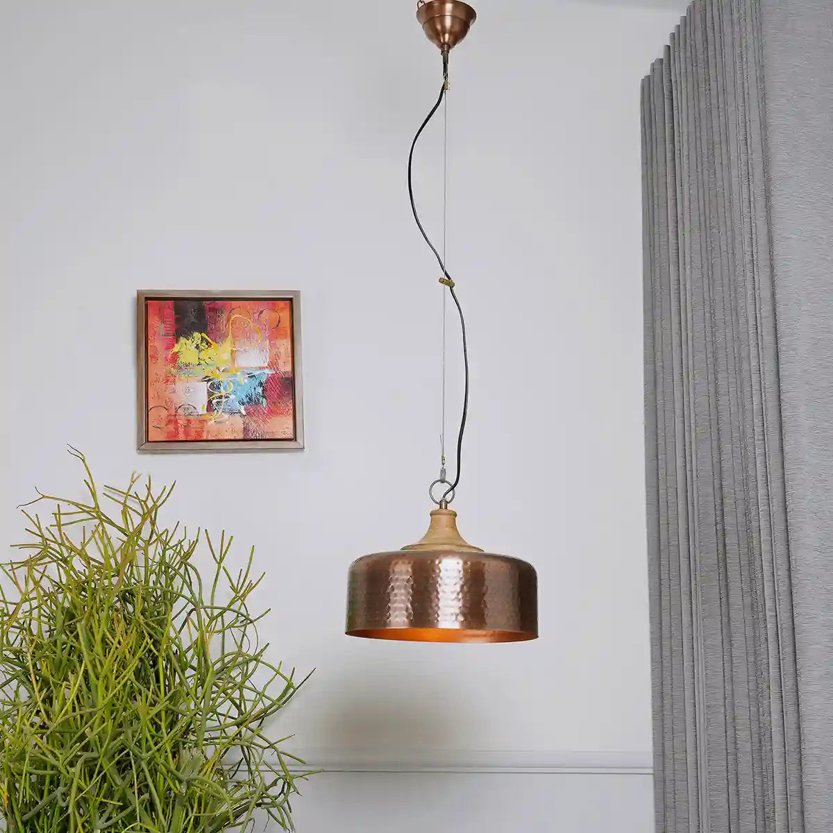 Hammered Effect Metal and Wood Pendant Light-ArtyCraftz.com