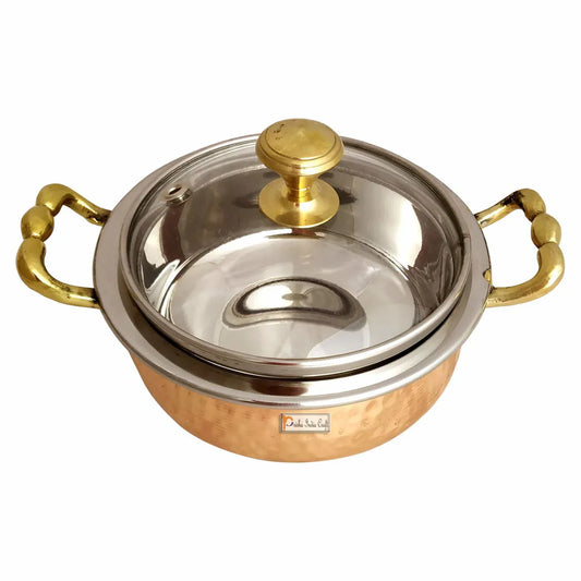 Hammered Steel Copper Casserole with Glass Lid-ArtyCraftz.com