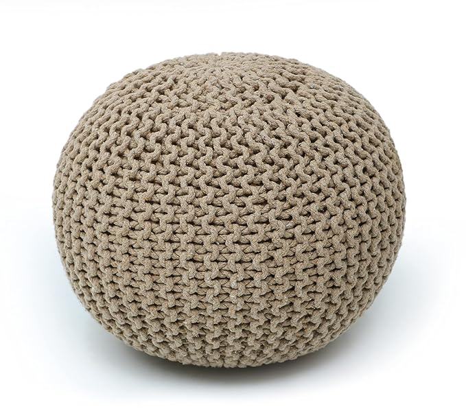 Hand Braided Mustard Color Cotton Pouf