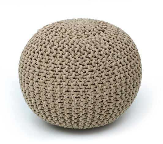 Hand Braided Mustard Color Cotton Pouf