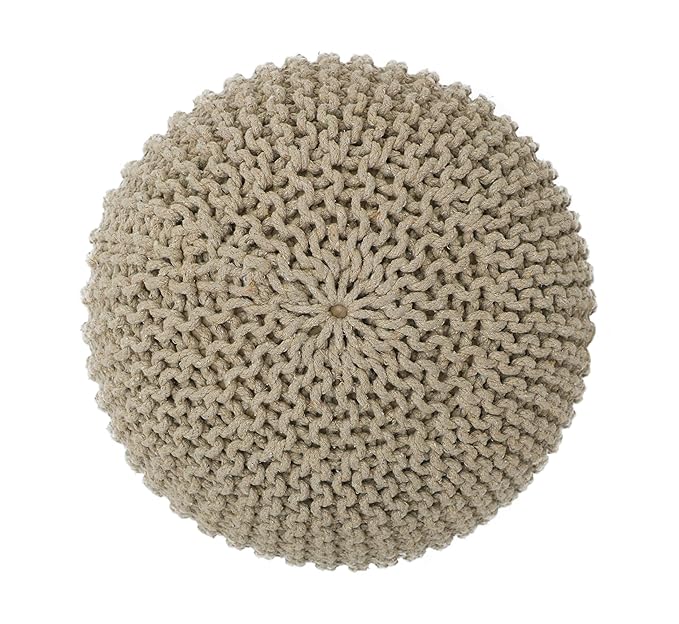 Hand Braided Mustard Color Cotton Pouf