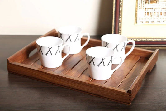 Hand Crafted Brown Wooden Serving Tray In Sheesham Wood (14 x 10 Inch) Dinnerware - ArtyCraftz.com