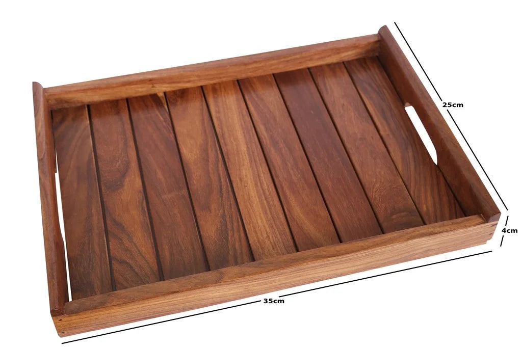 Hand Crafted Brown Wooden Serving Tray In Sheesham Wood (14 x 10 Inch) Dinnerware - ArtyCraftz.com