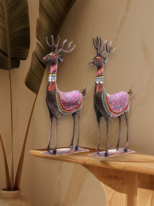 Hand Painted Deer (Set of 2) Iron Animal Figurine