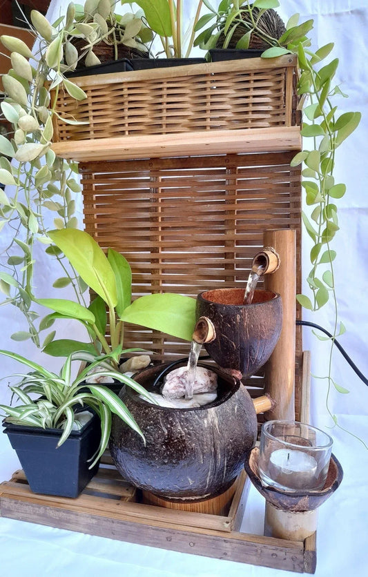 Hand Weaved Bamboo and Coconut Shell Water Fountain - ArtyCraftz.com
