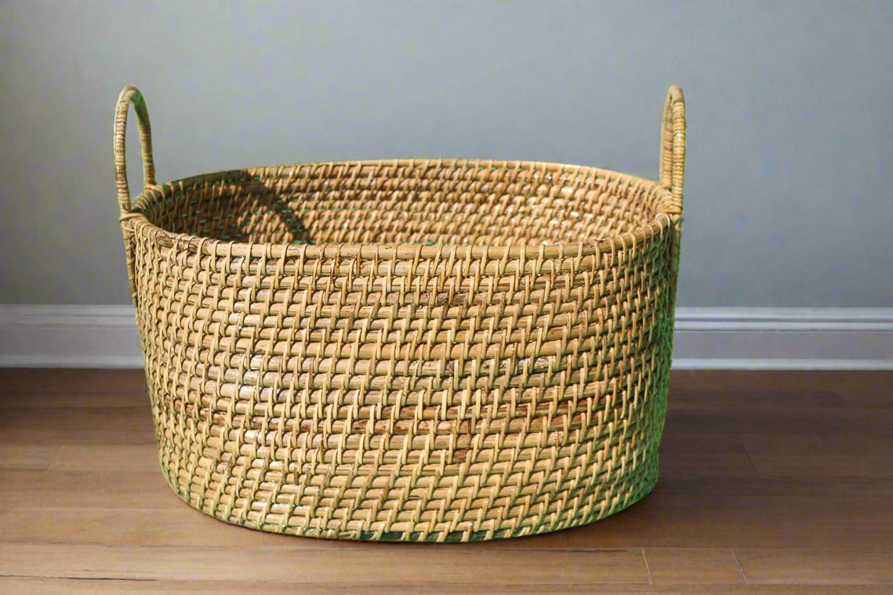 Hand woven natural rattan laundry bin basket with handle-ArtyCraftz.com