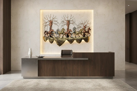 Handcrafted Running Horses Metal Wall Art with Tree Design-ArtyCraftz.com