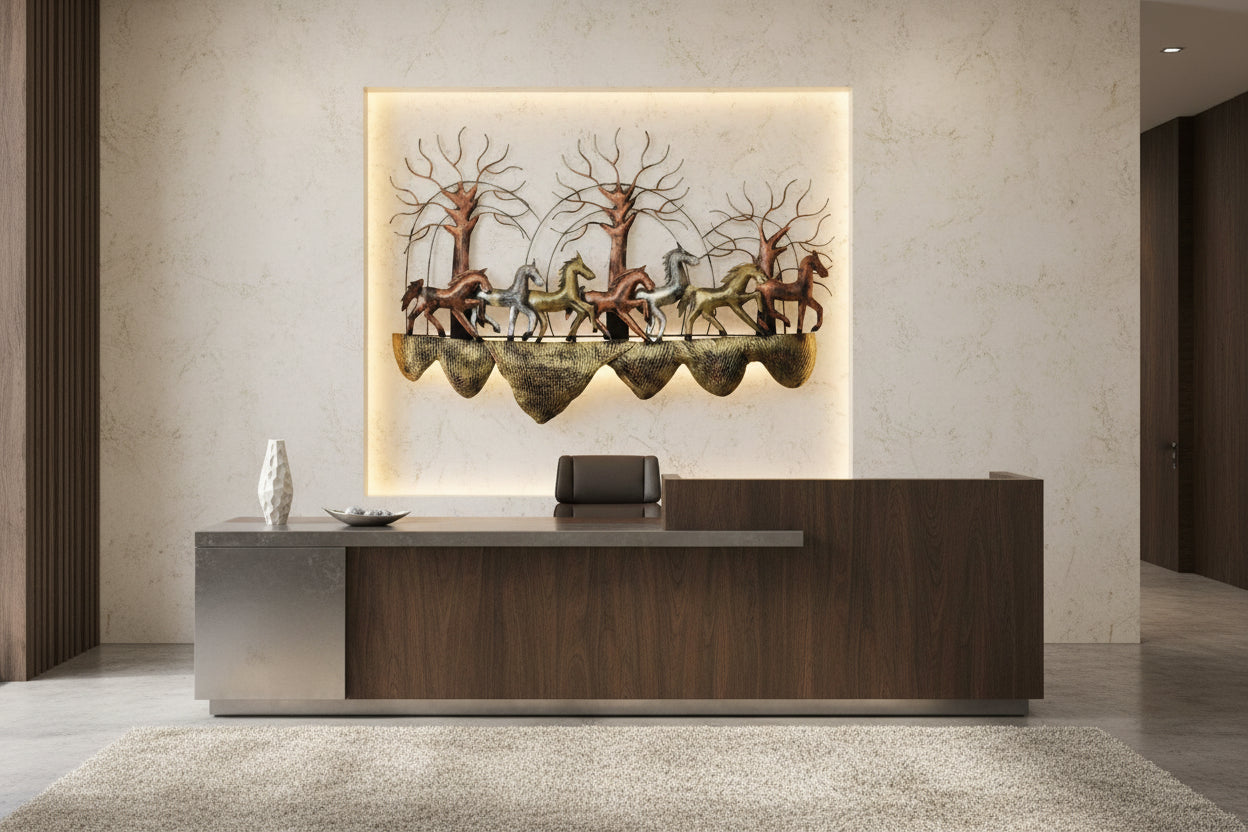 Handcrafted Running Horses Metal Wall Art with Tree Design-ArtyCraftz.com
