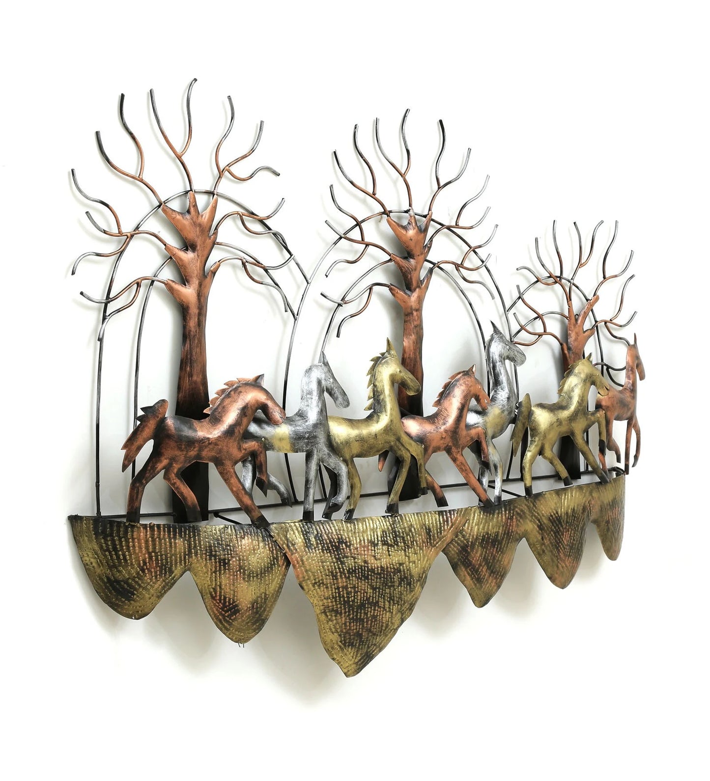 Handcrafted Running Horses Metal Wall Art with Tree Design-ArtyCraftz.com