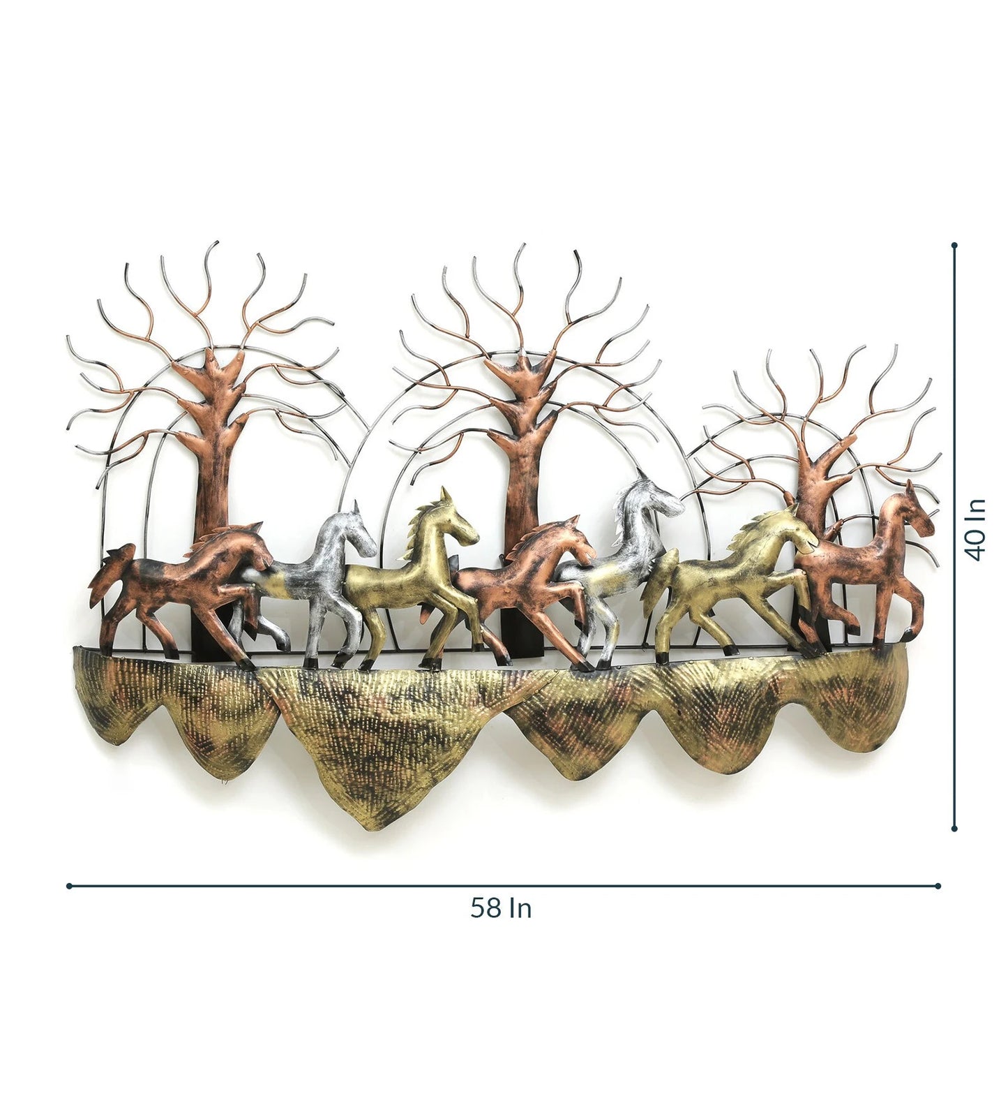 Handcrafted Running Horses Metal Wall Art with Tree Design-ArtyCraftz.com