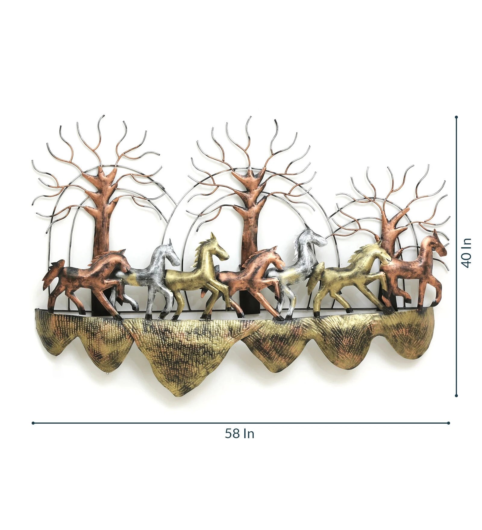 Handcrafted Running Horses Metal Wall Art with Tree Design-ArtyCraftz.com
