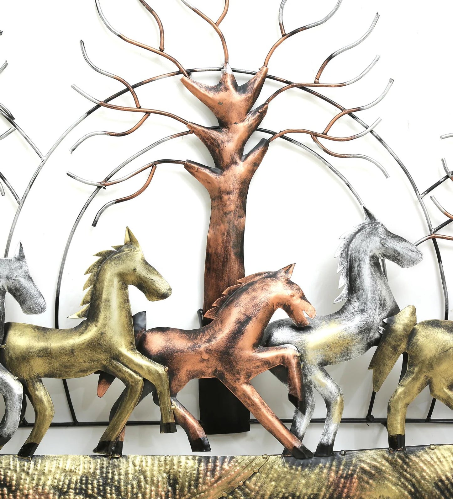 Handcrafted Running Horses Metal Wall Art with Tree Design-ArtyCraftz.com