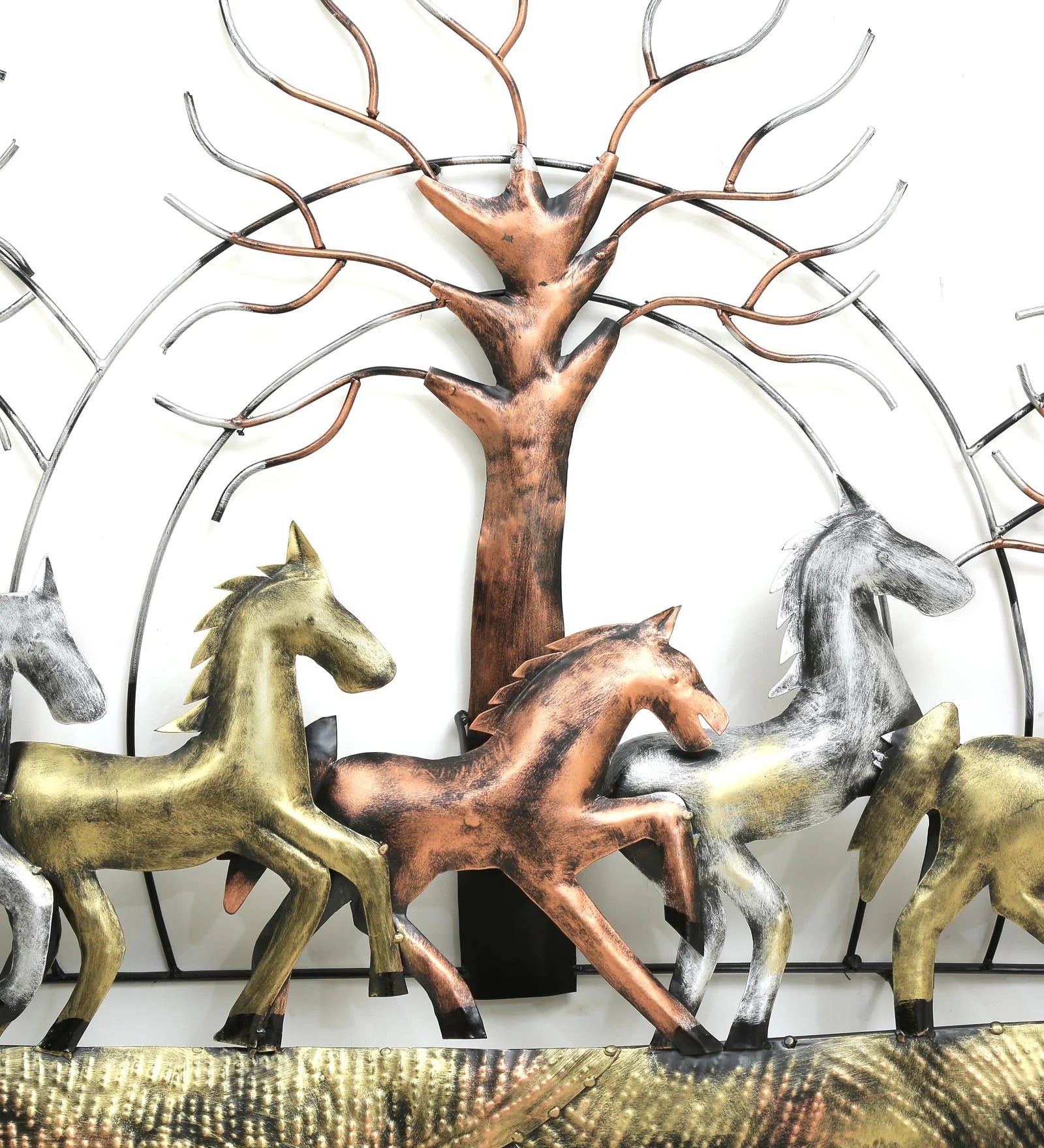 Handcrafted Running Horses Metal Wall Art with Tree Design-ArtyCraftz.com