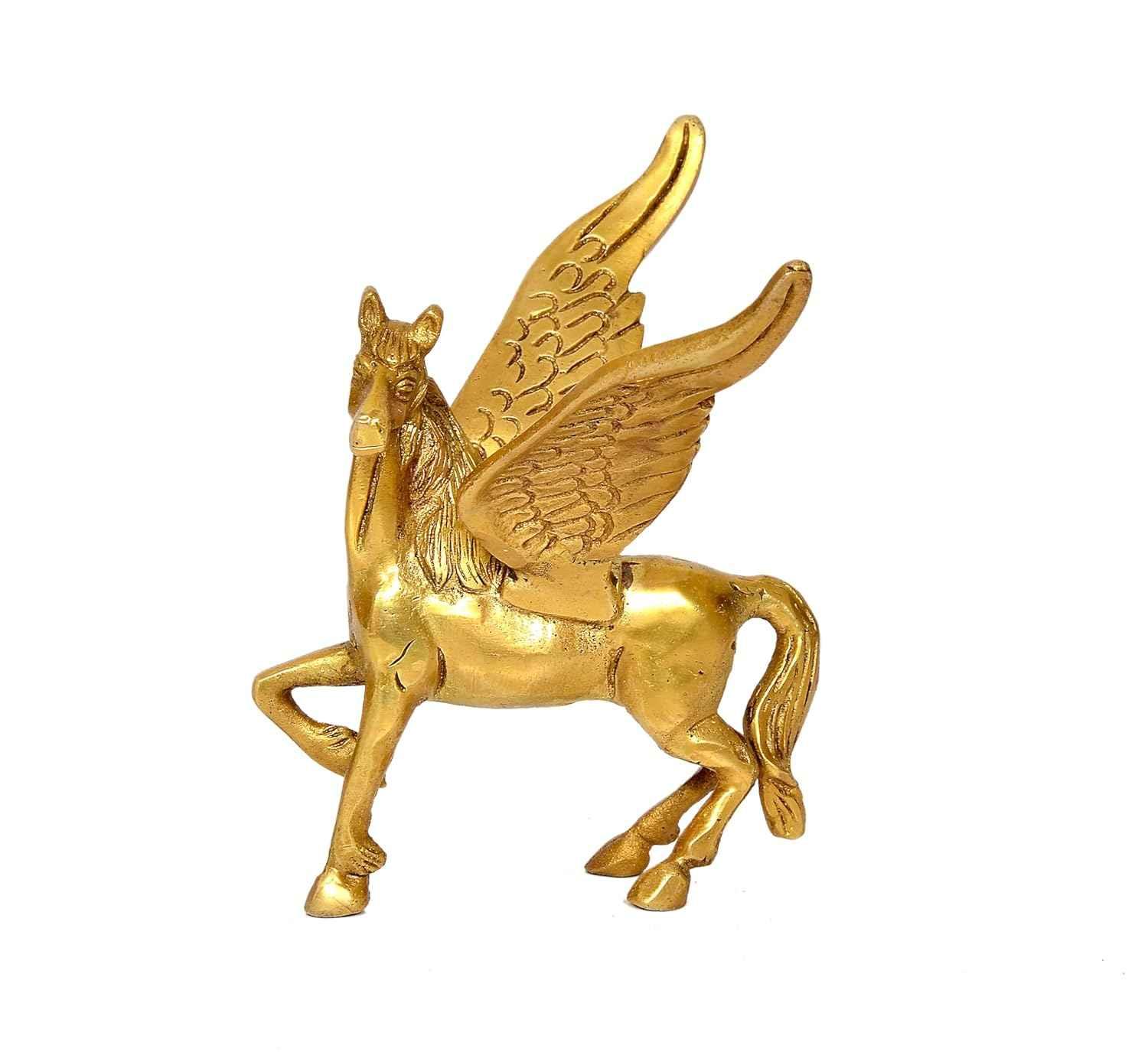 Brass Pegasus Flying Horse Statue 4 Inch Handcrafted Winged Horse Figurine | Available in Antique Gold & Two-Tone Brown Gold