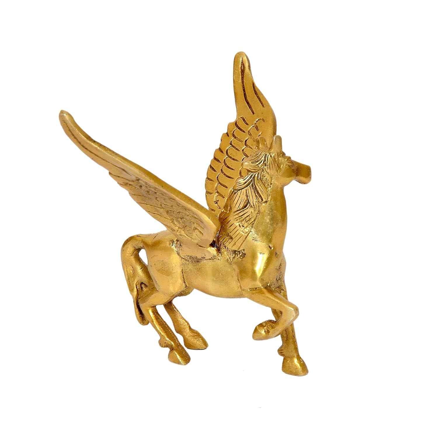 Brass Pegasus Flying Horse Statue 4 Inch Handcrafted Winged Horse Figurine | Available in Antique Gold & Two-Tone Brown Gold