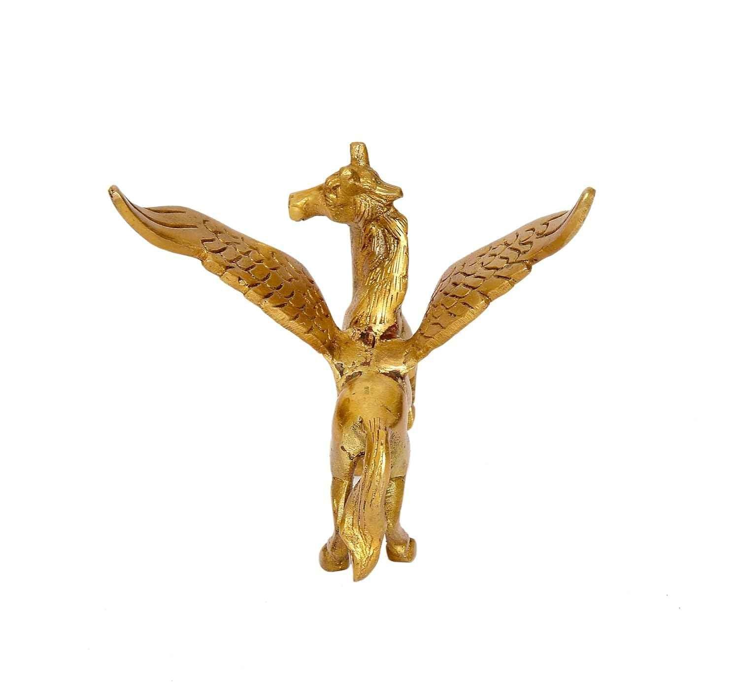 Brass Pegasus Flying Horse Statue 4 Inch Handcrafted Winged Horse Figurine | Available in Antique Gold & Two-Tone Brown Gold