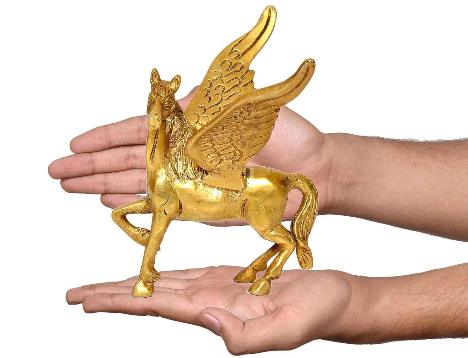 Brass Pegasus Flying Horse Statue 4 Inch Handcrafted Winged Horse Figurine | Available in Antique Gold & Two-Tone Brown Gold