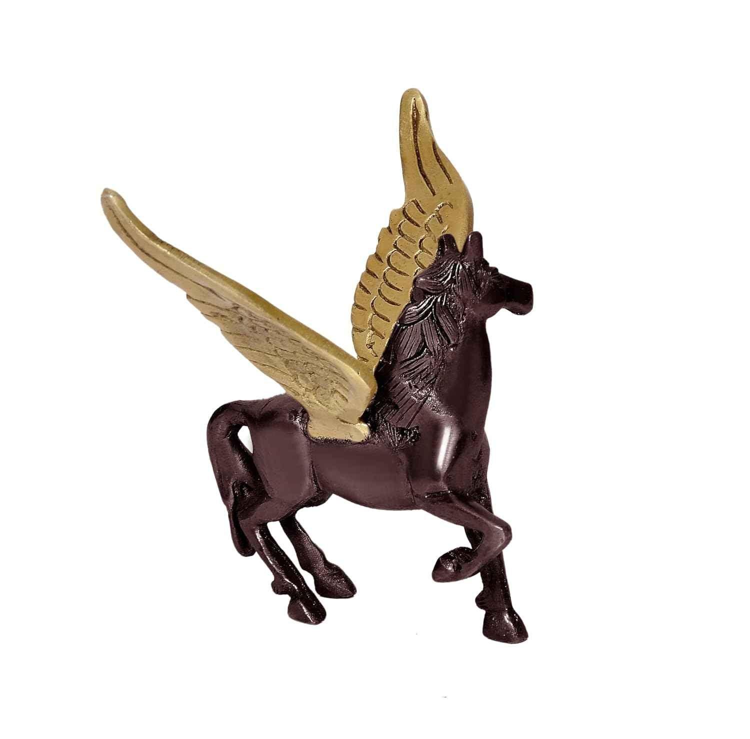 Brass Pegasus Flying Horse Statue 4 Inch Handcrafted Winged Horse Figurine | Available in Antique Gold & Two-Tone Brown Gold